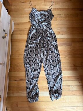 Snake Print Spaghetti-Strap Jumpsuit - Neutral